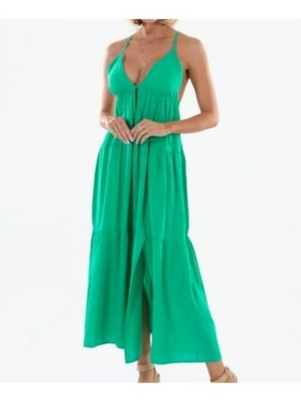 Sea Spice Maxi Dress Resort Wear Crossback Tiered Design 100% Peruvian Cotton S